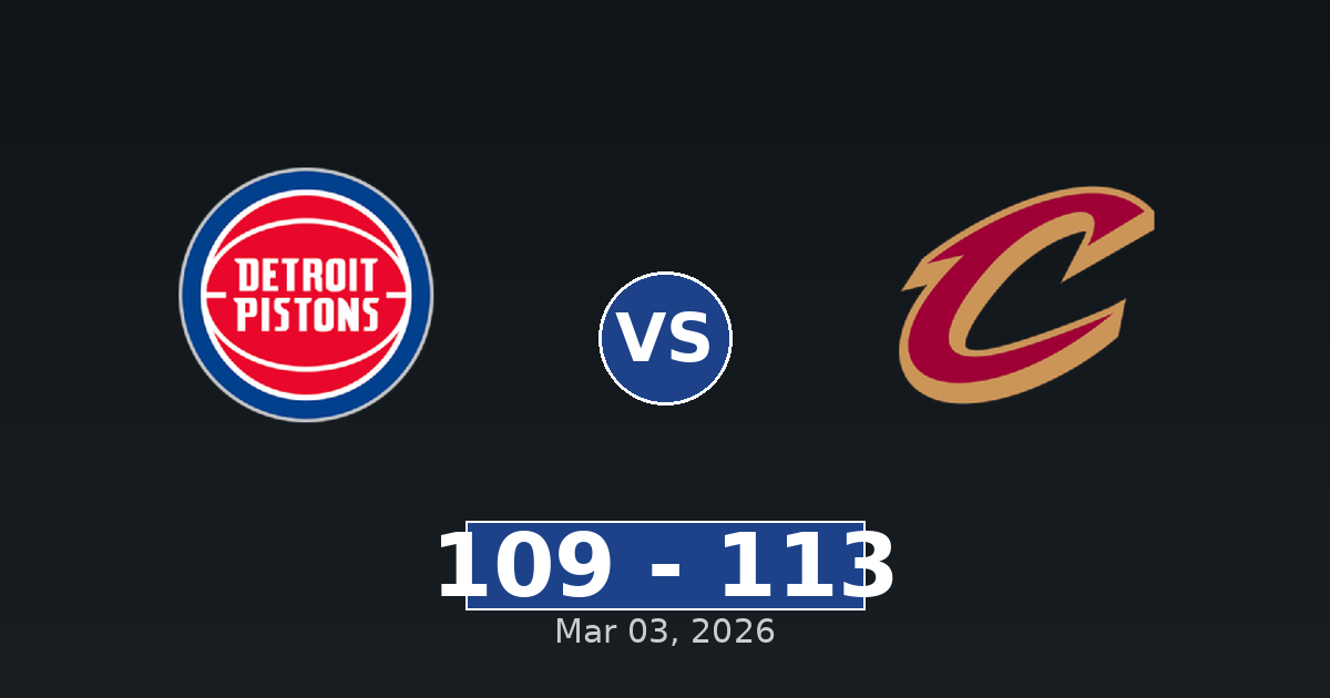Detroit Pistons vs Cleveland Cavaliers Match Player Stats