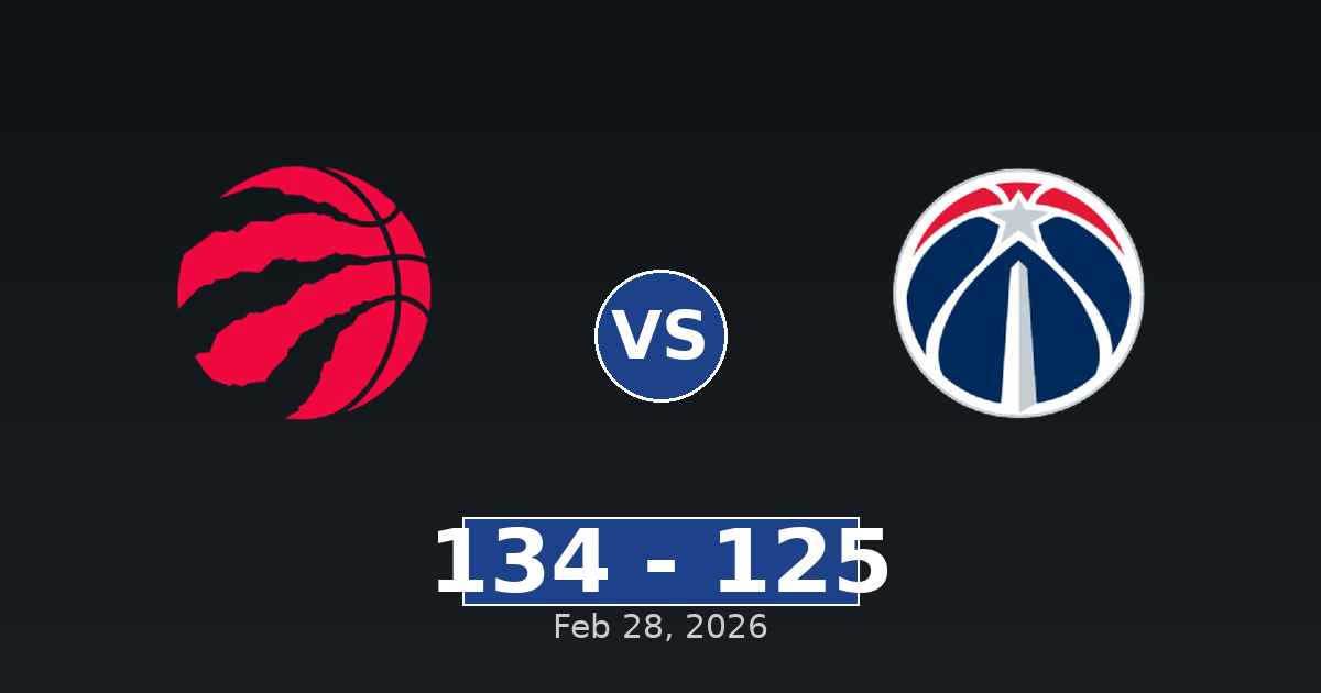 Toronto Raptors vs Washington Wizards Match Player Stats