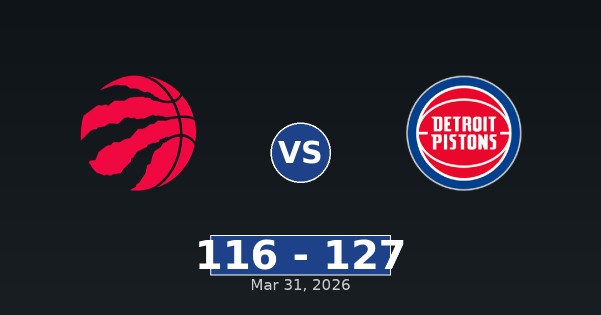 Toronto Raptors vs Detroit Pistons Match Player Stats